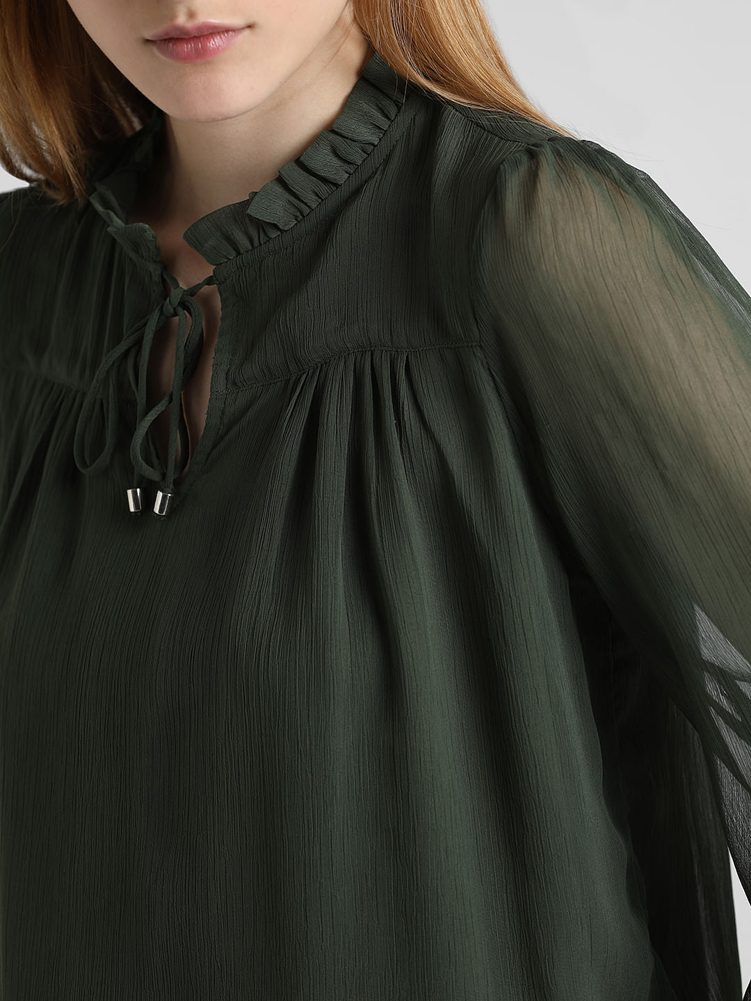 Dark Green Chiffon Tie-Up Top