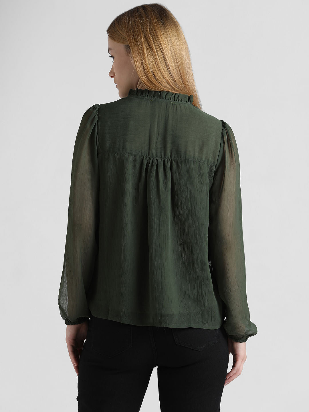 Dark Green Chiffon Tie-Up Top