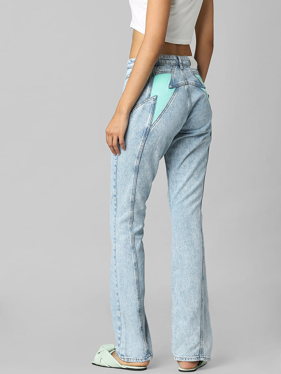 Blue High Rise Lightning Patch Flared Jeans