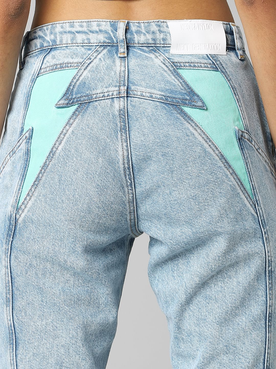 Blue High Rise Lightning Patch Flared Jeans