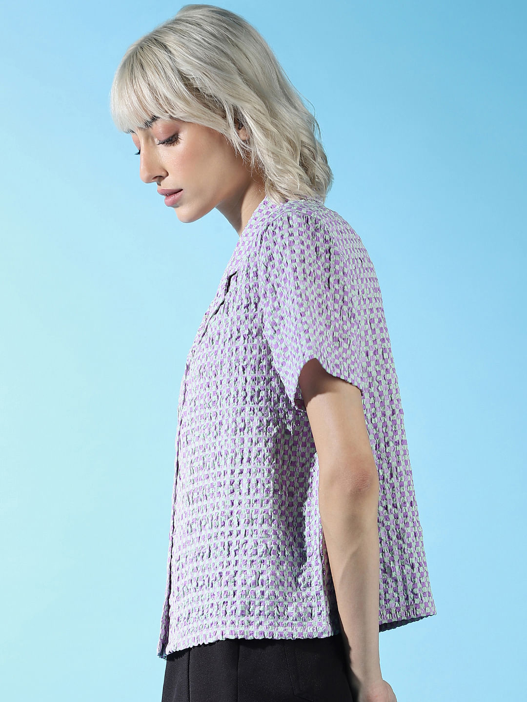 Purple Gingham Checks Shirt