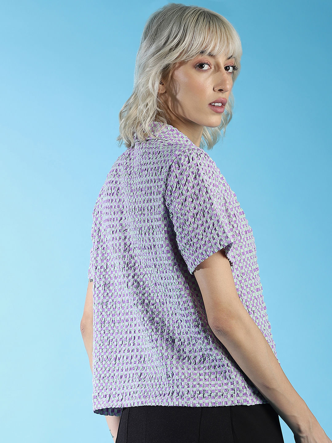 Purple Gingham Checks Shirt