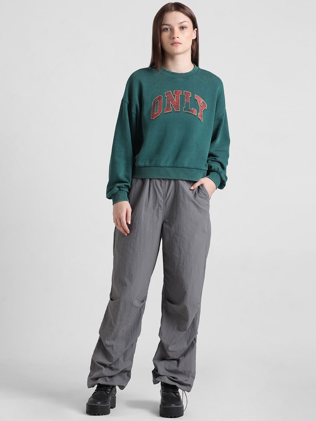 Dark Green Acid Washed Sweatshirt