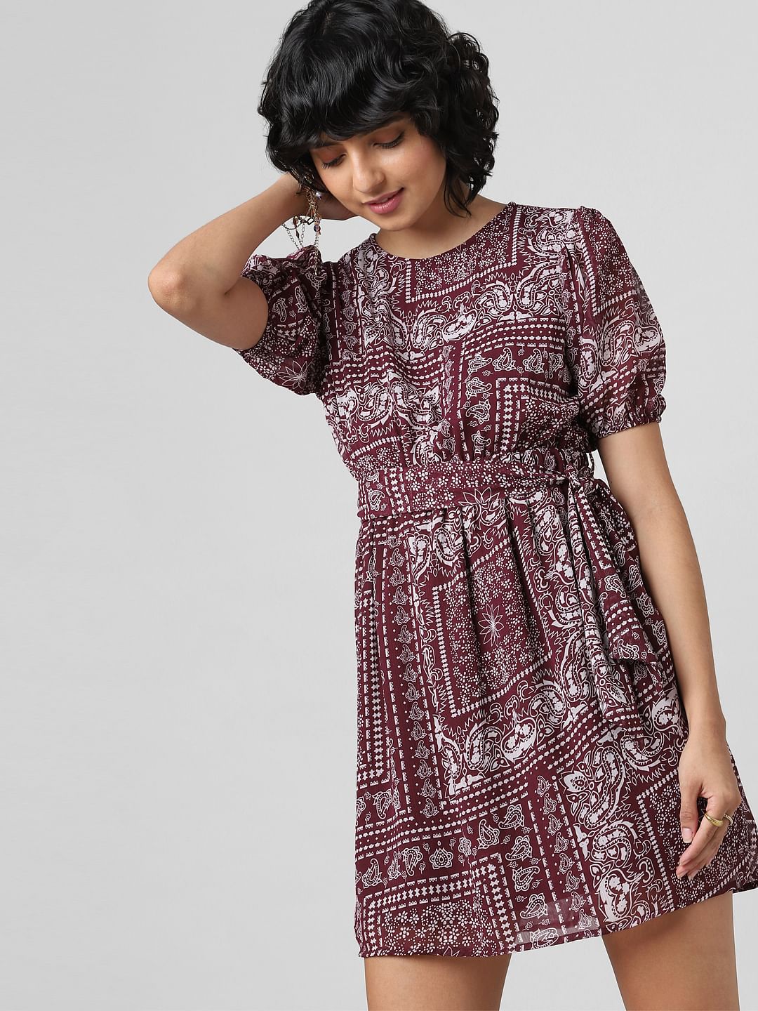 Maroon Bandana Print Mini Dress