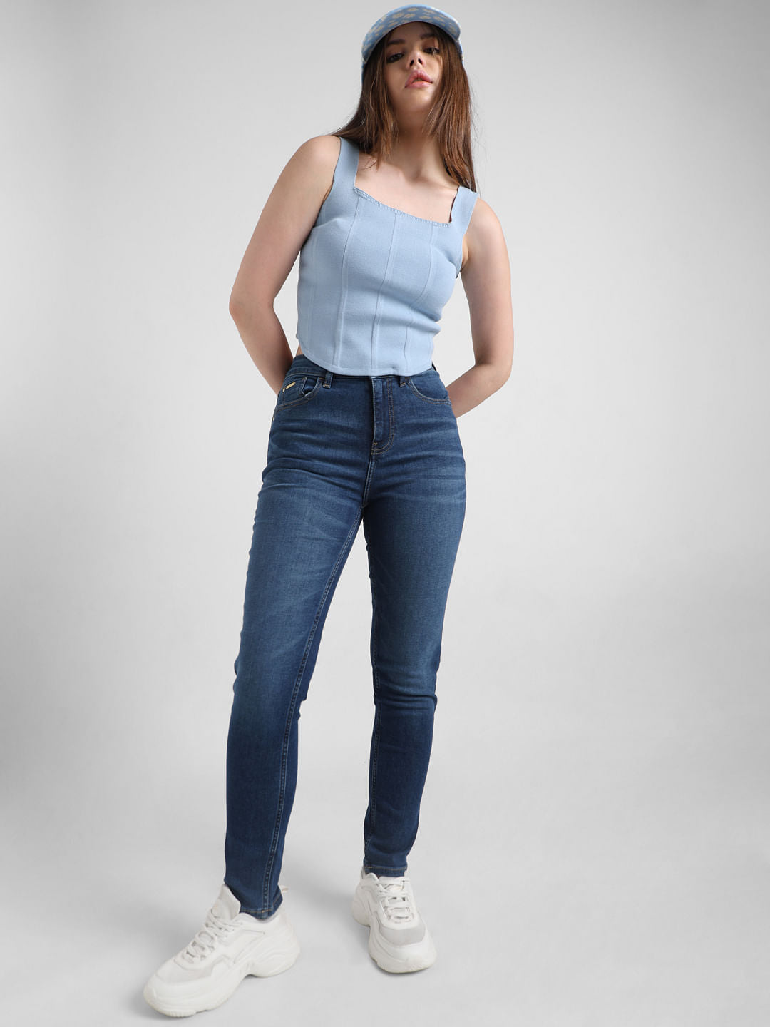 Blue High Rise Straight Fit Jeans
