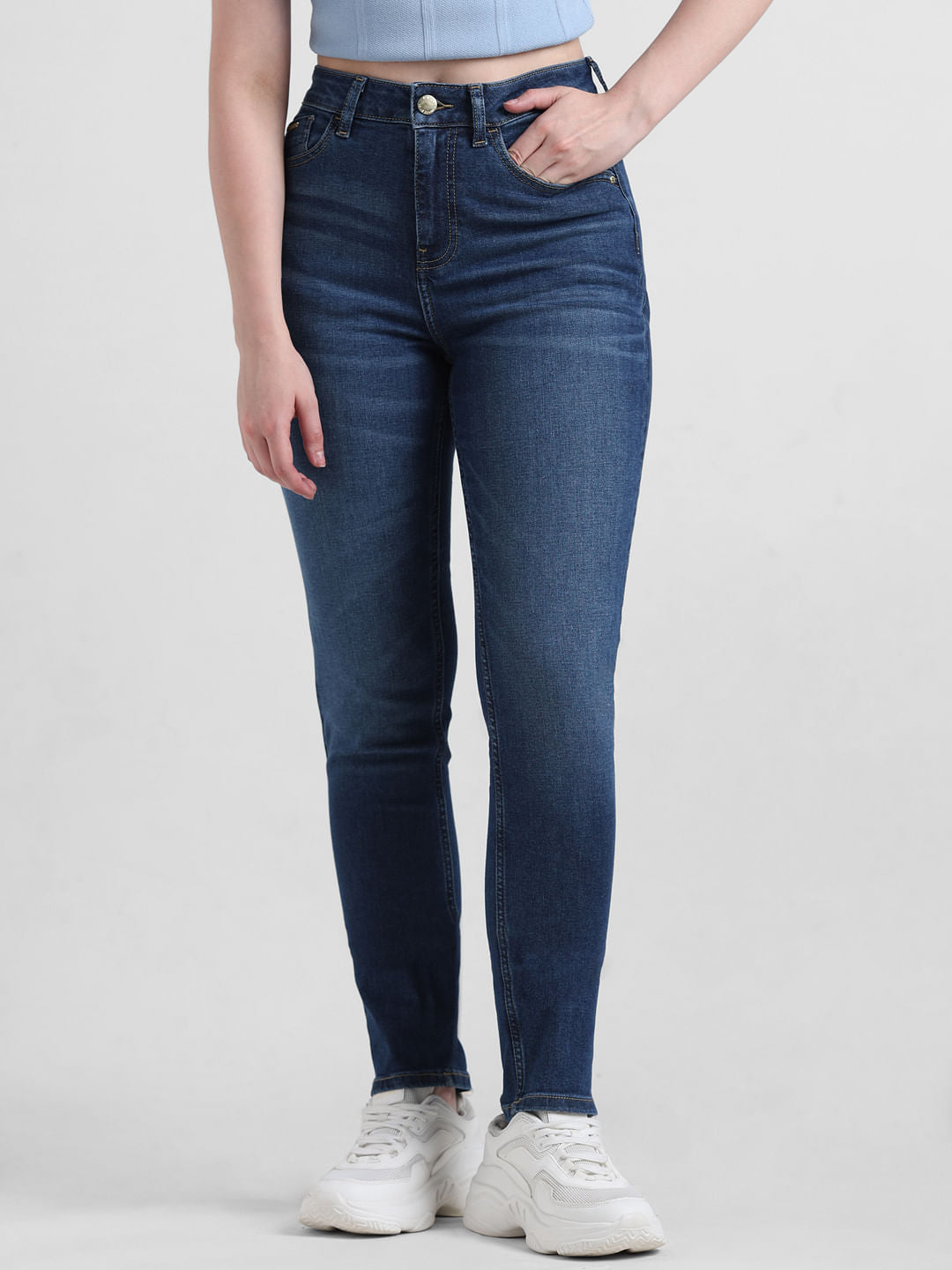 Blue High Rise Straight Fit Jeans