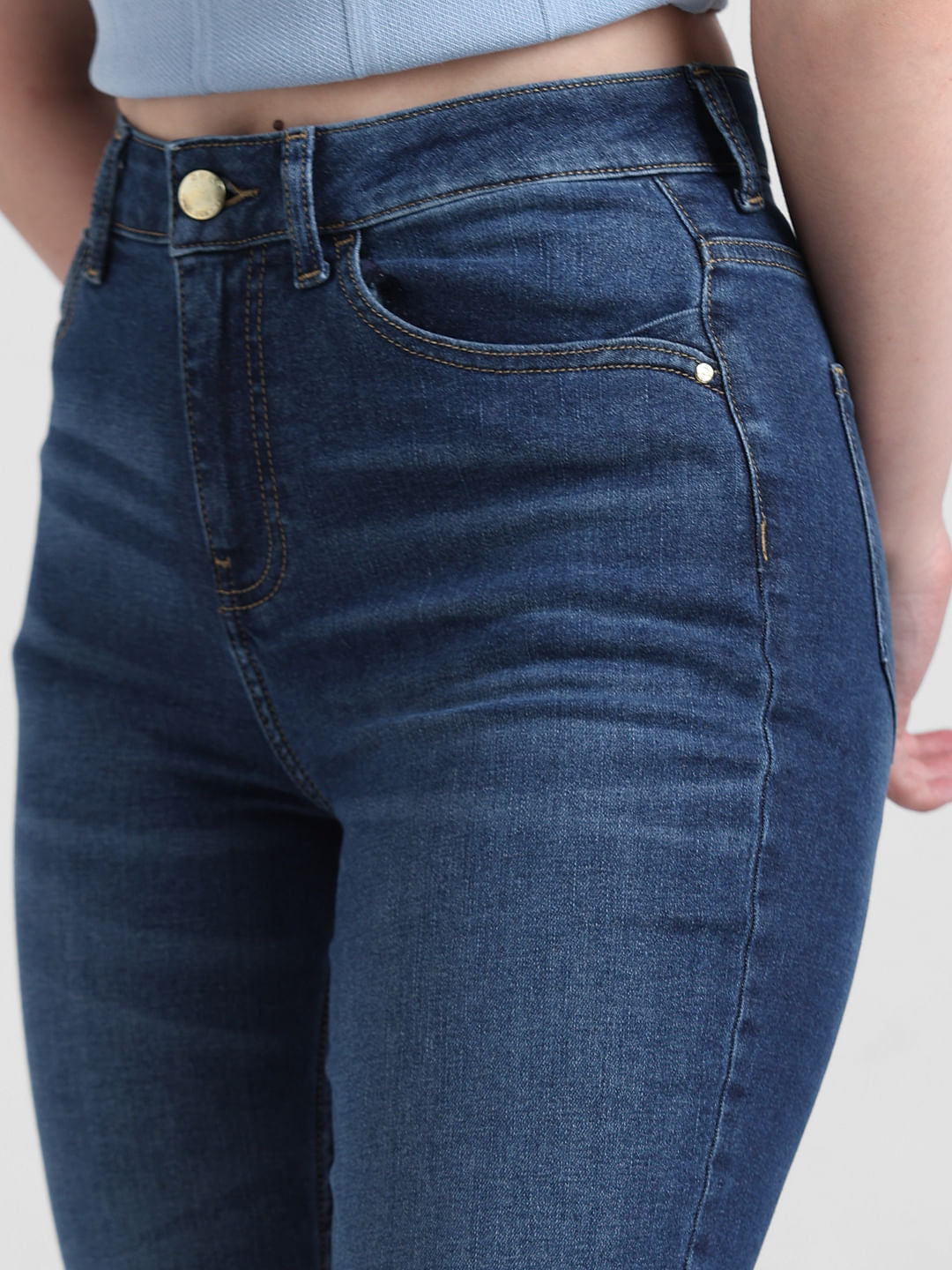 Blue High Rise Straight Fit Jeans