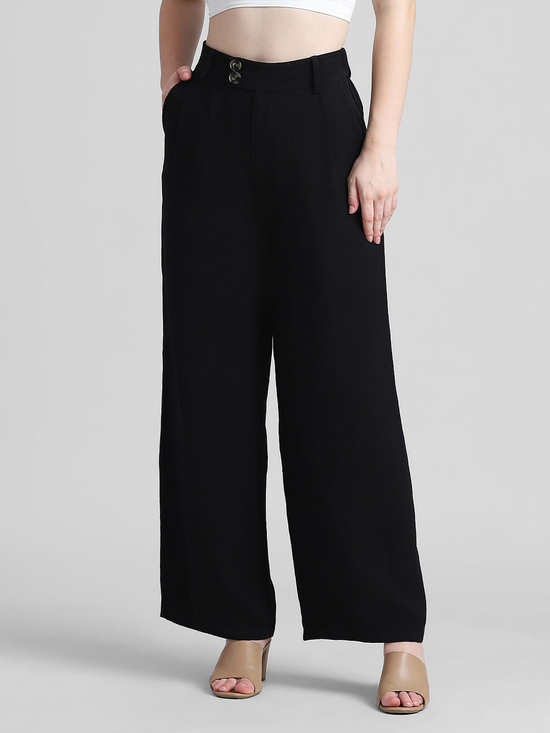 Black High Rise Wide Leg Pants