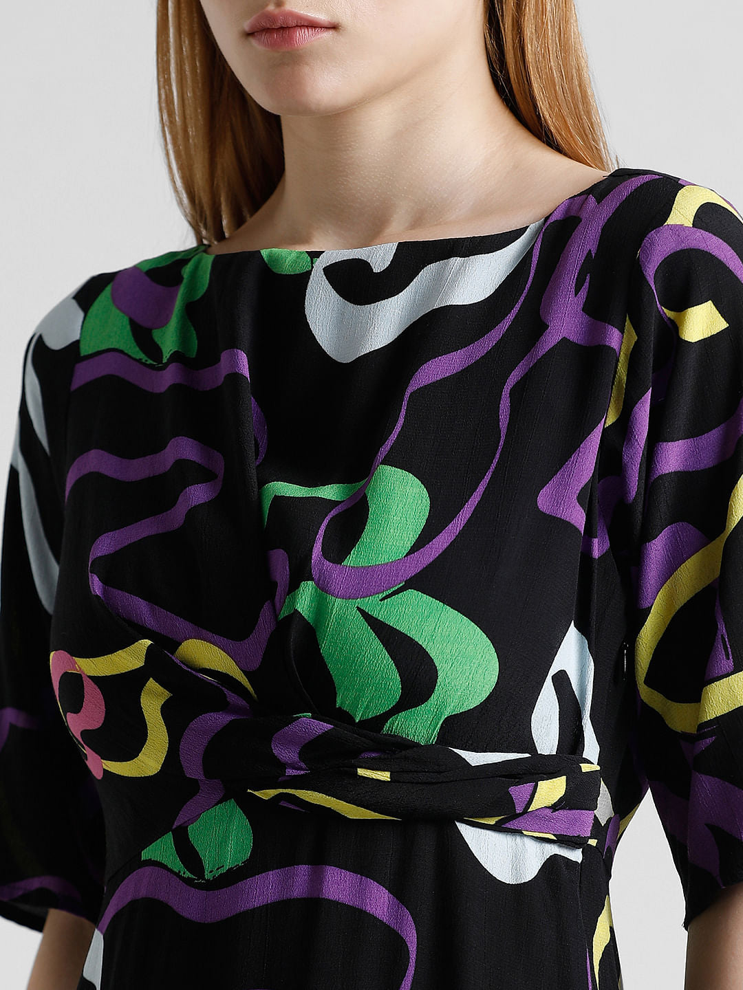 Black Printed Midi Dress