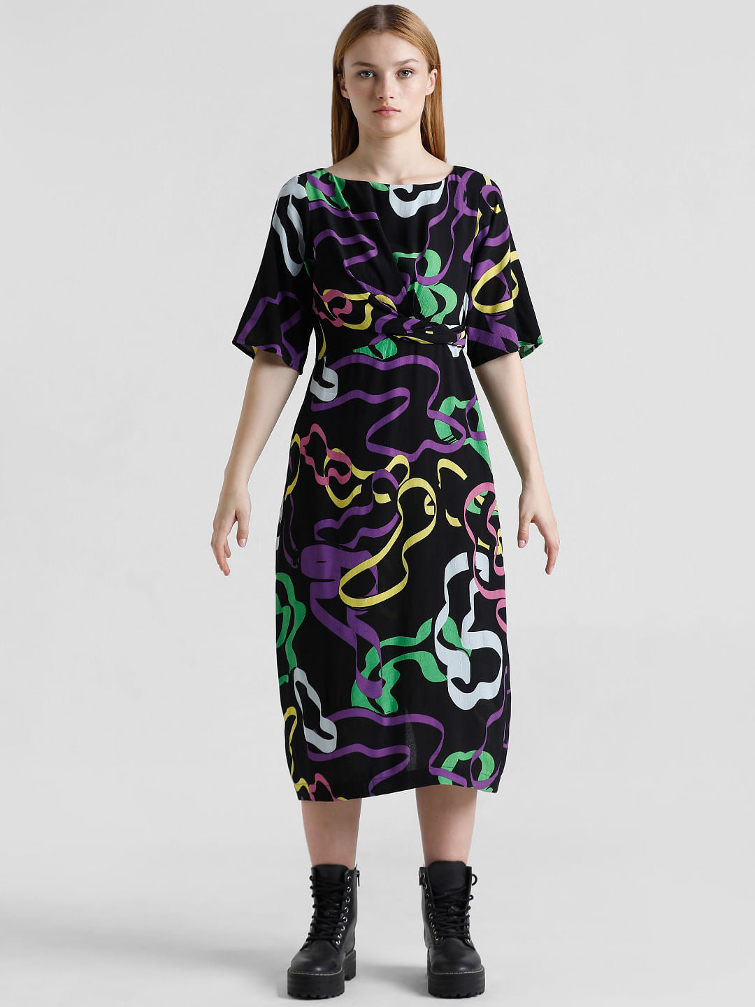 Black Printed Midi Dress