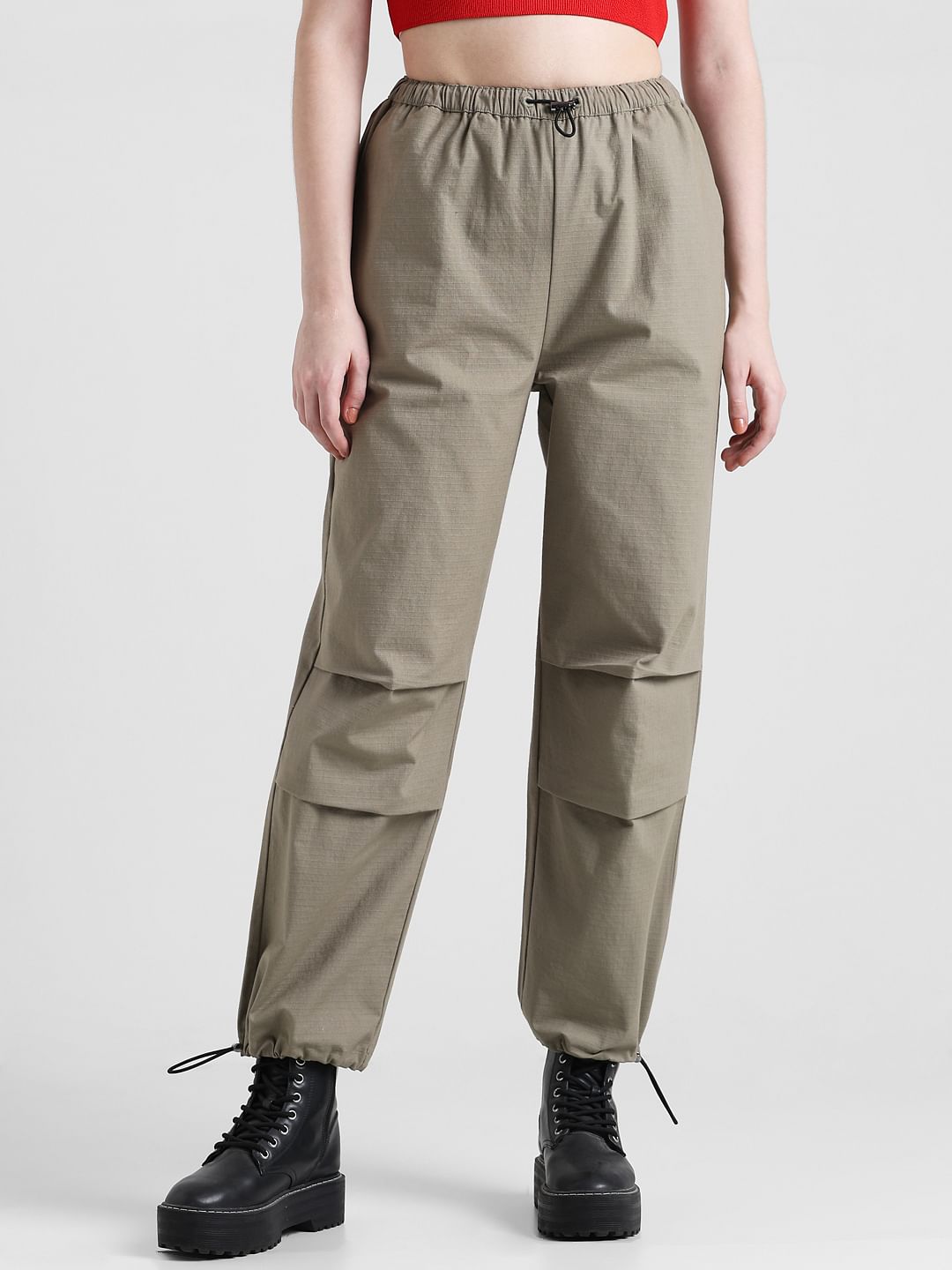 Green High Rise Parachute Pants