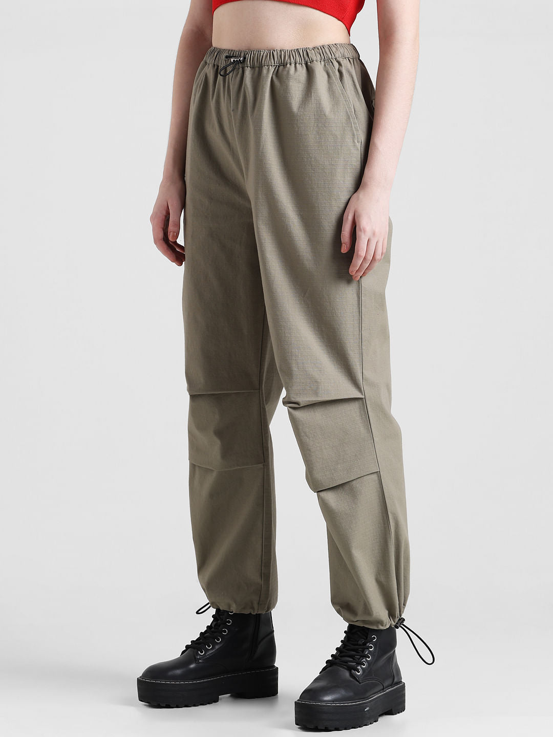 Green High Rise Parachute Pants