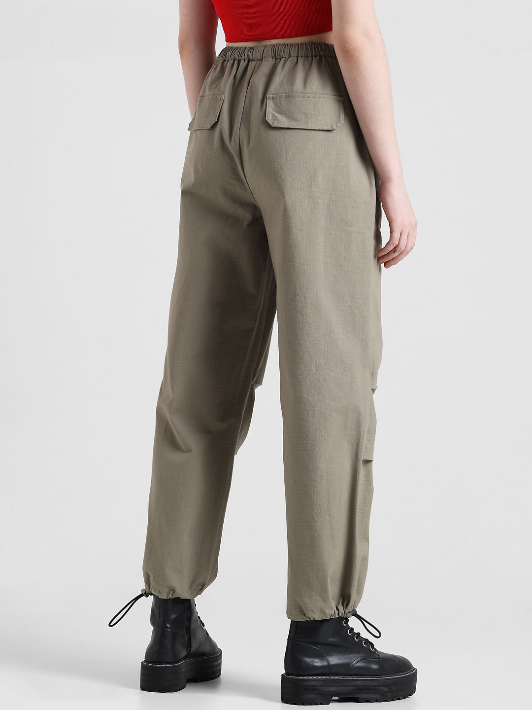Green High Rise Parachute Pants