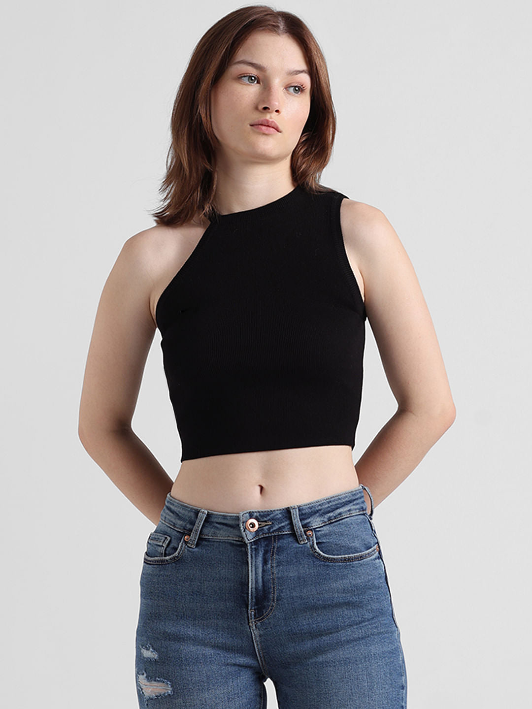 Black Ribbed Knit Top