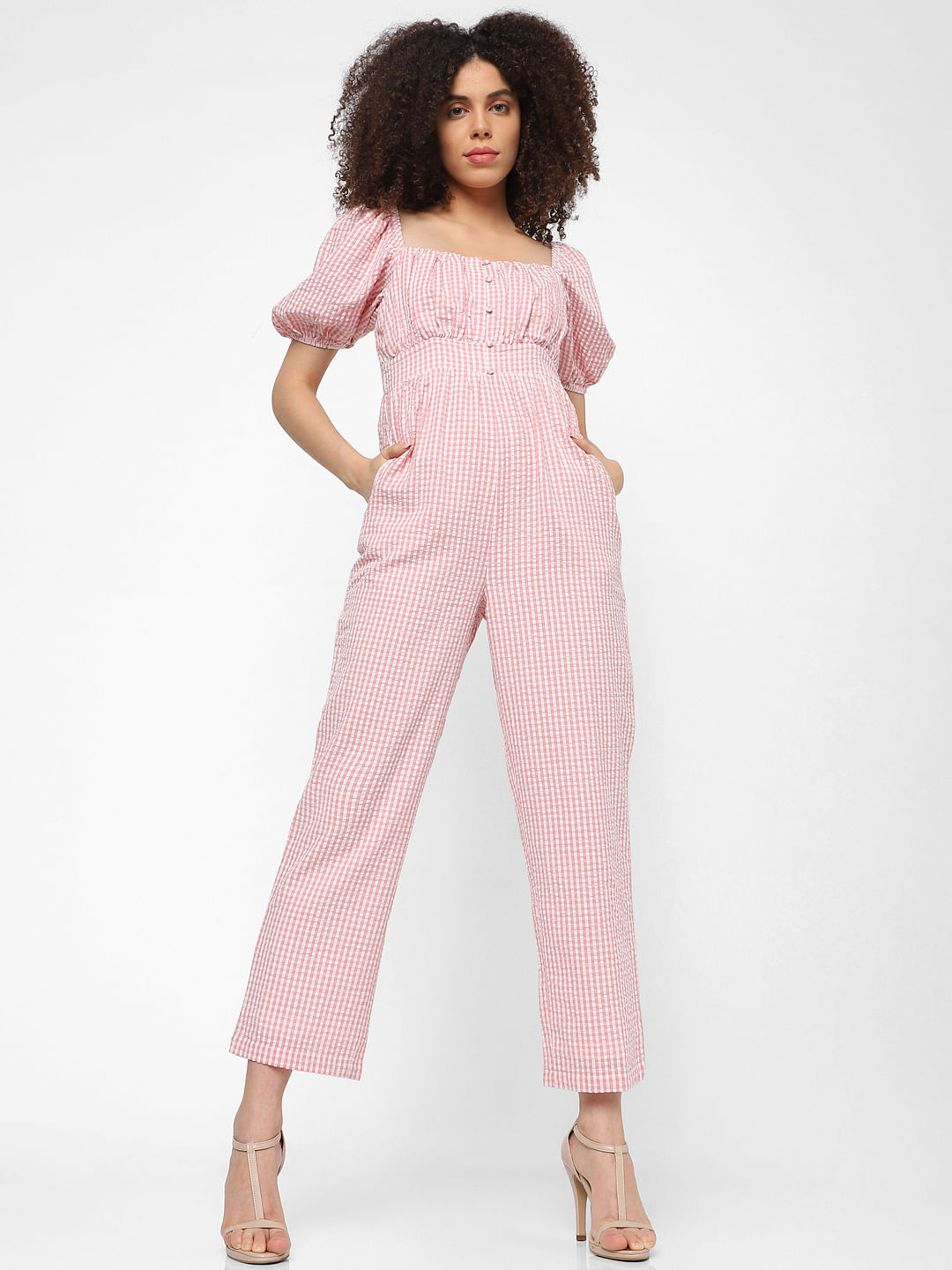 Pink Gingham Checks Jumpsuit