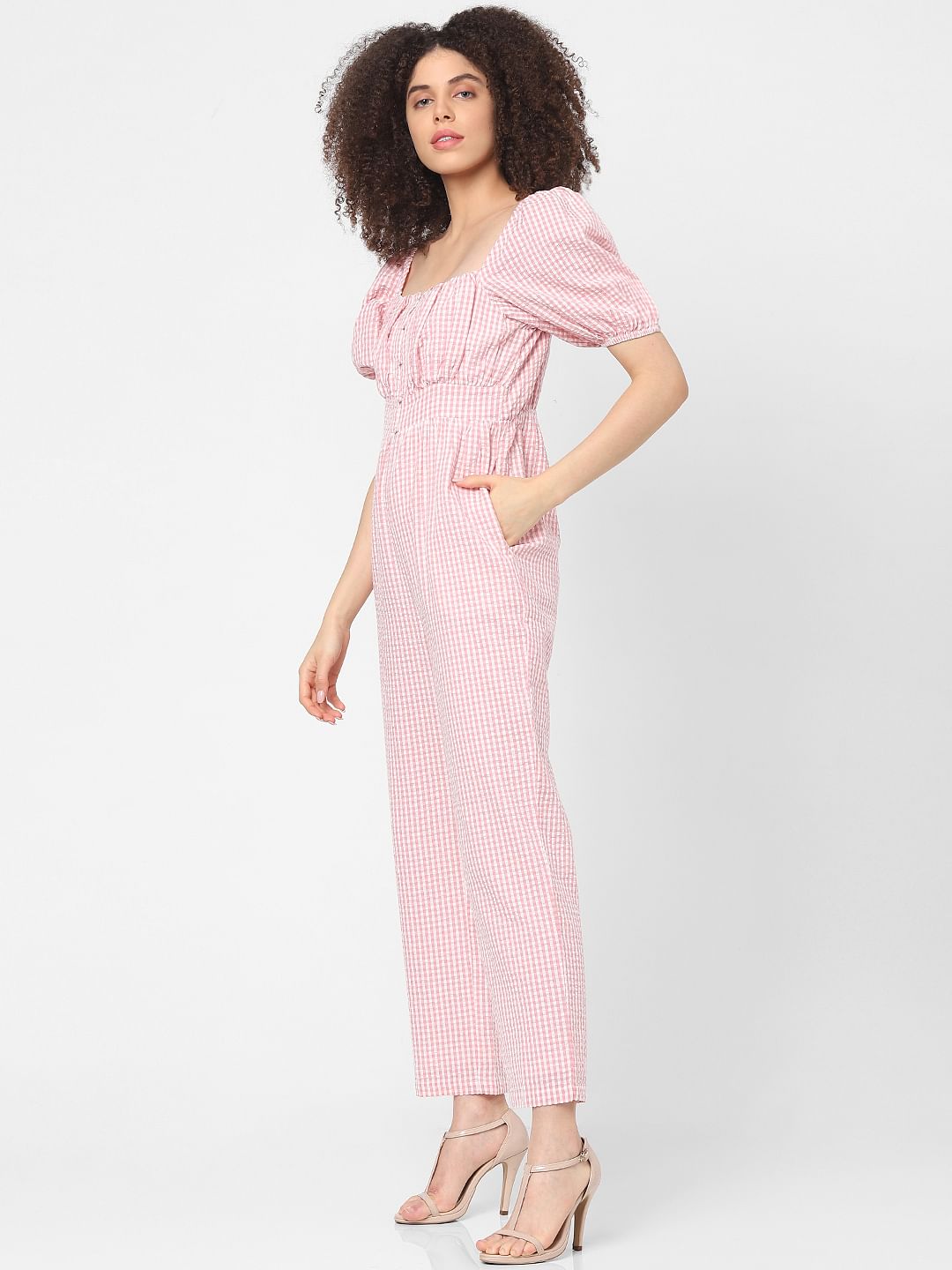 Pink Gingham Checks Jumpsuit