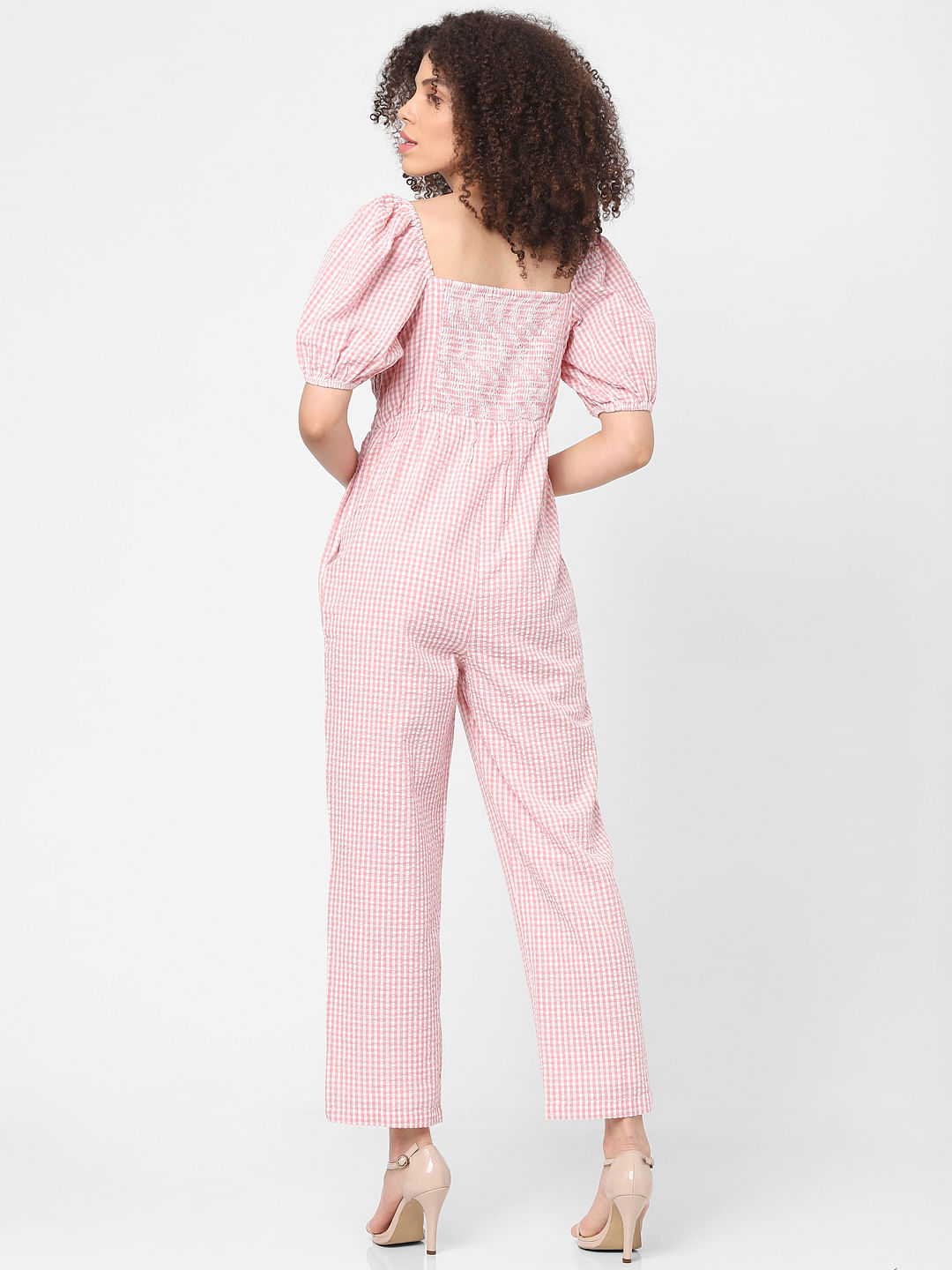 Pink Gingham Checks Jumpsuit