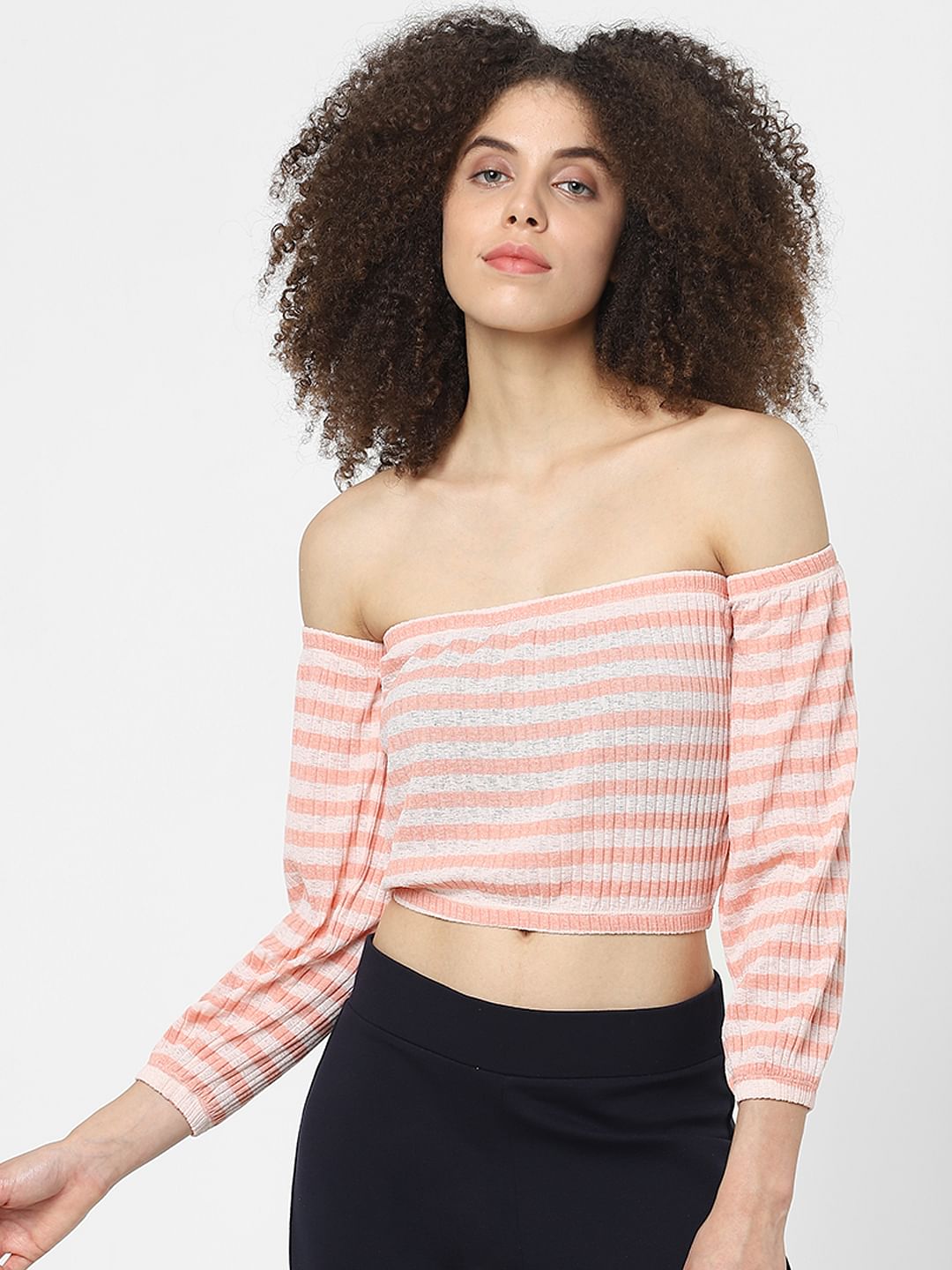 Pink Striped Off-Shoulder Top