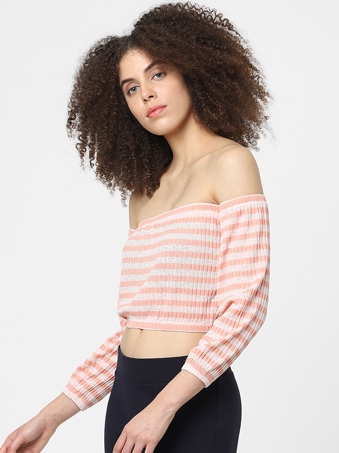 Pink Striped Off-Shoulder Top