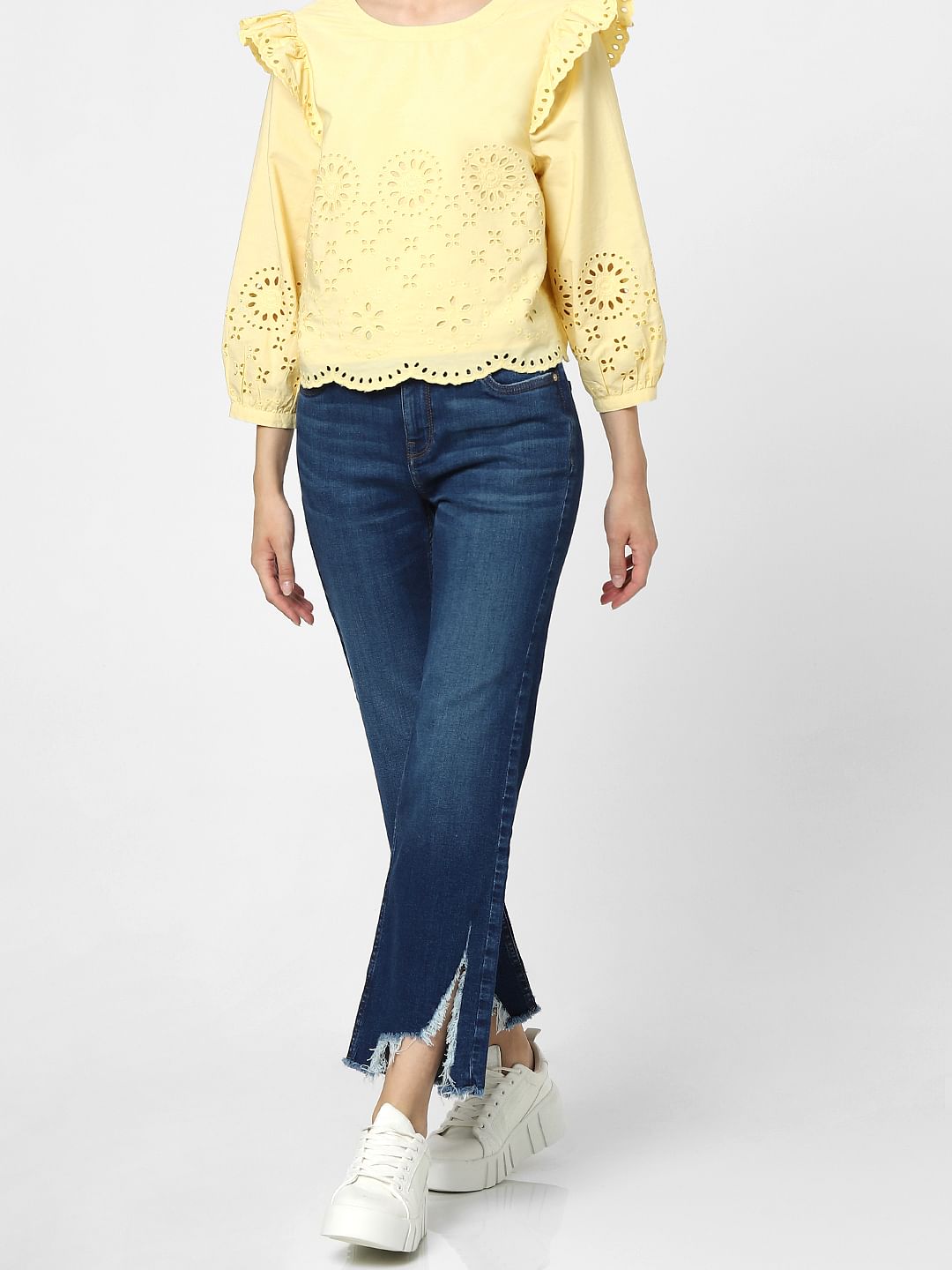 Yellow Schiffli Embroidered Top