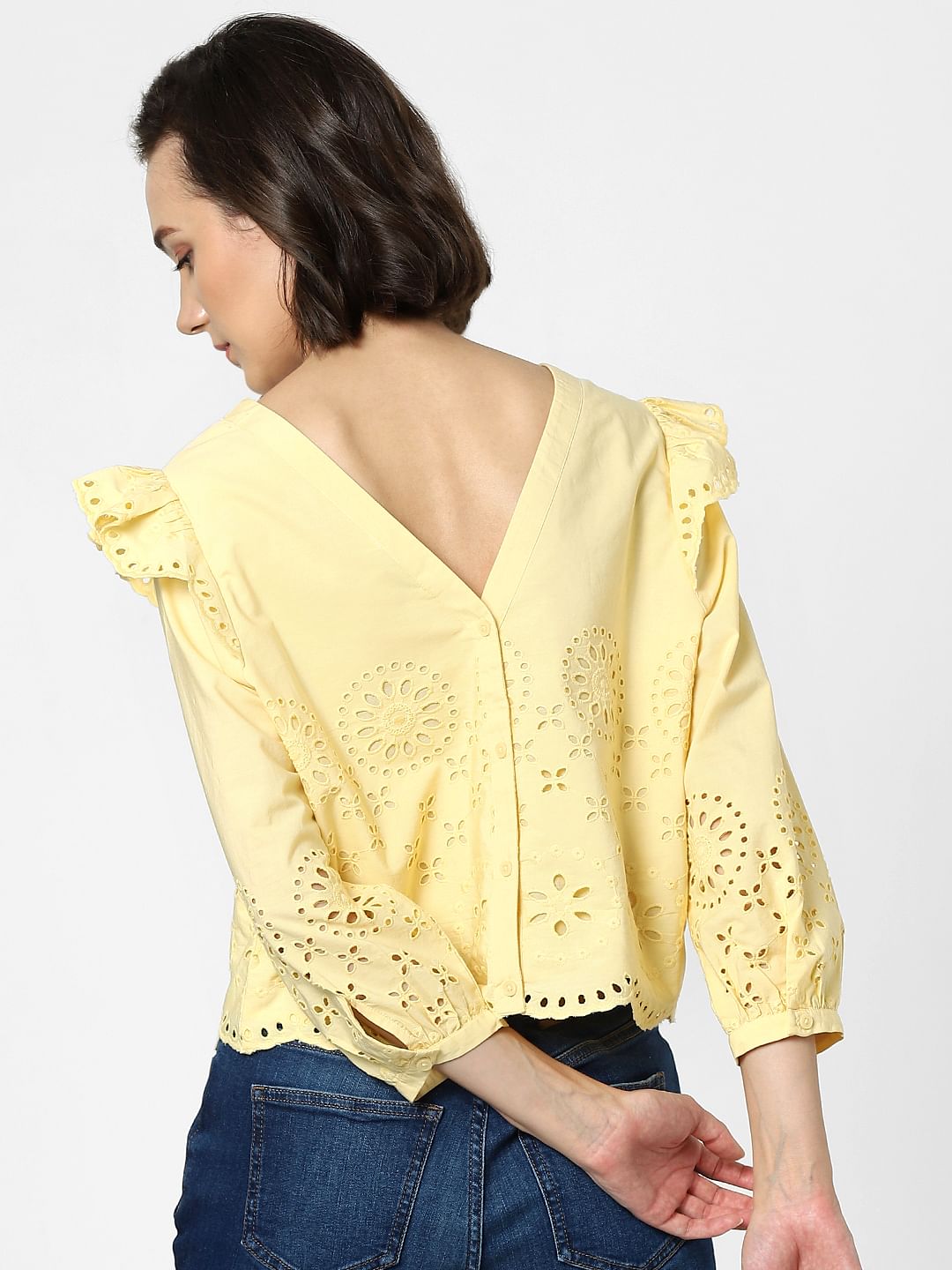Yellow Schiffli Embroidered Top