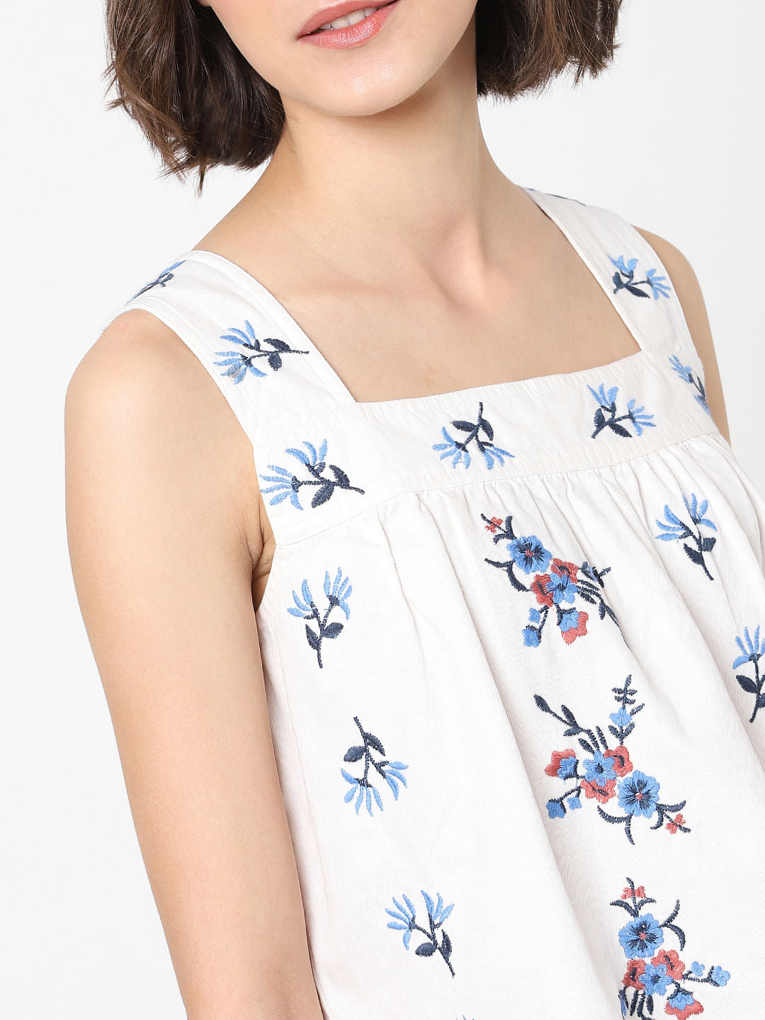 White Floral Embroidered Top