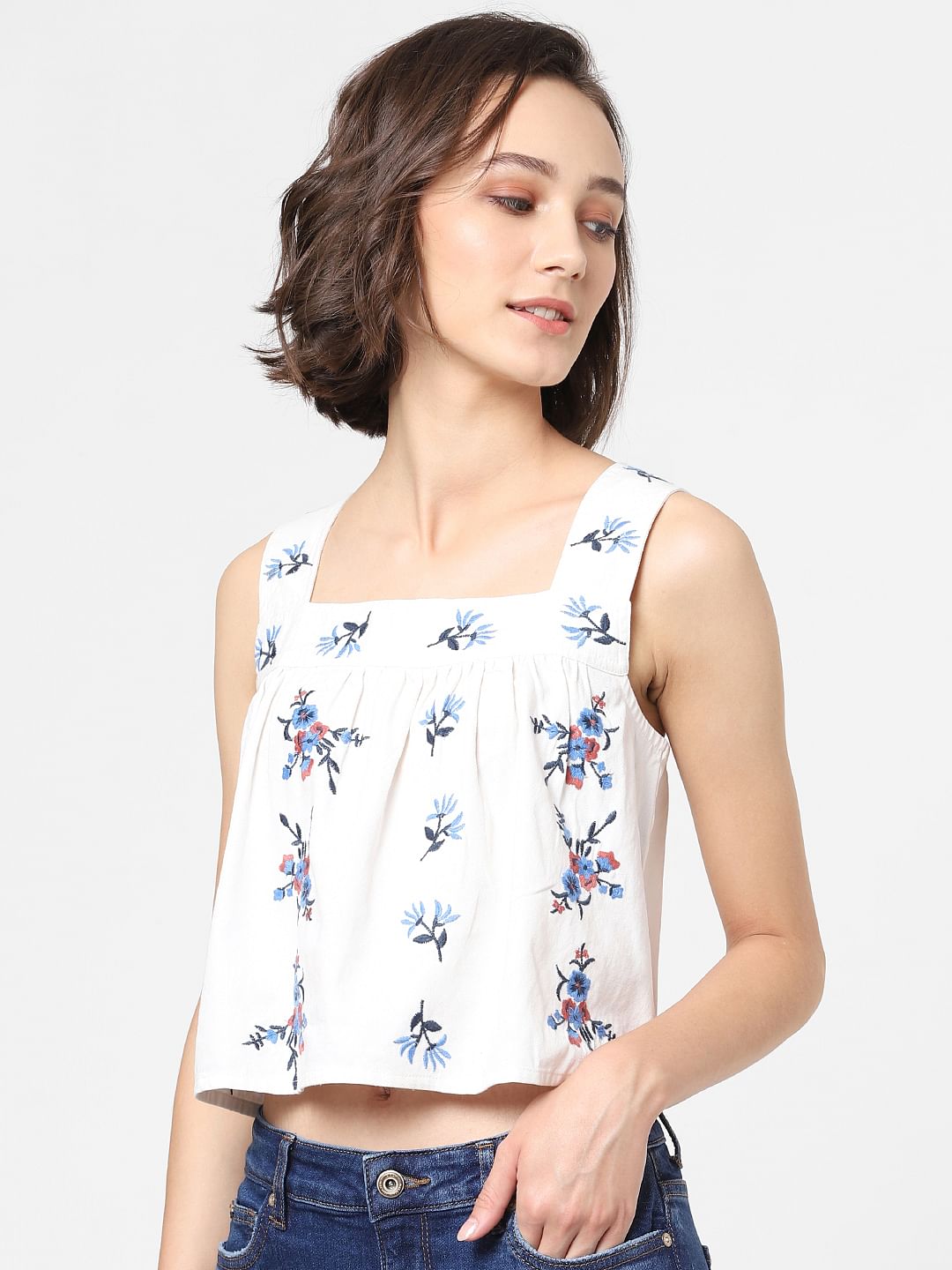 White Floral Embroidered Top