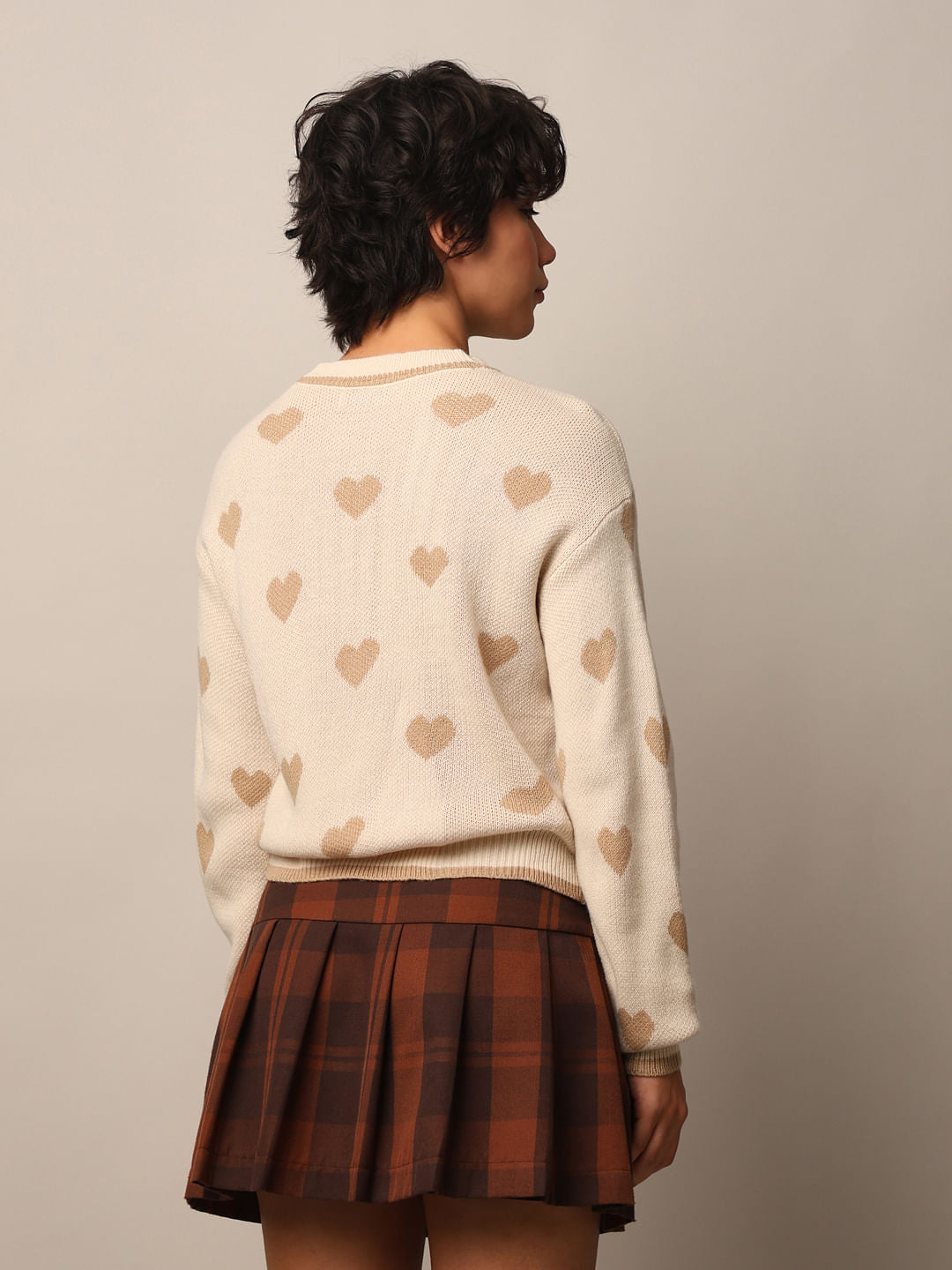 Beige Printed Jacquard Knit Pullover