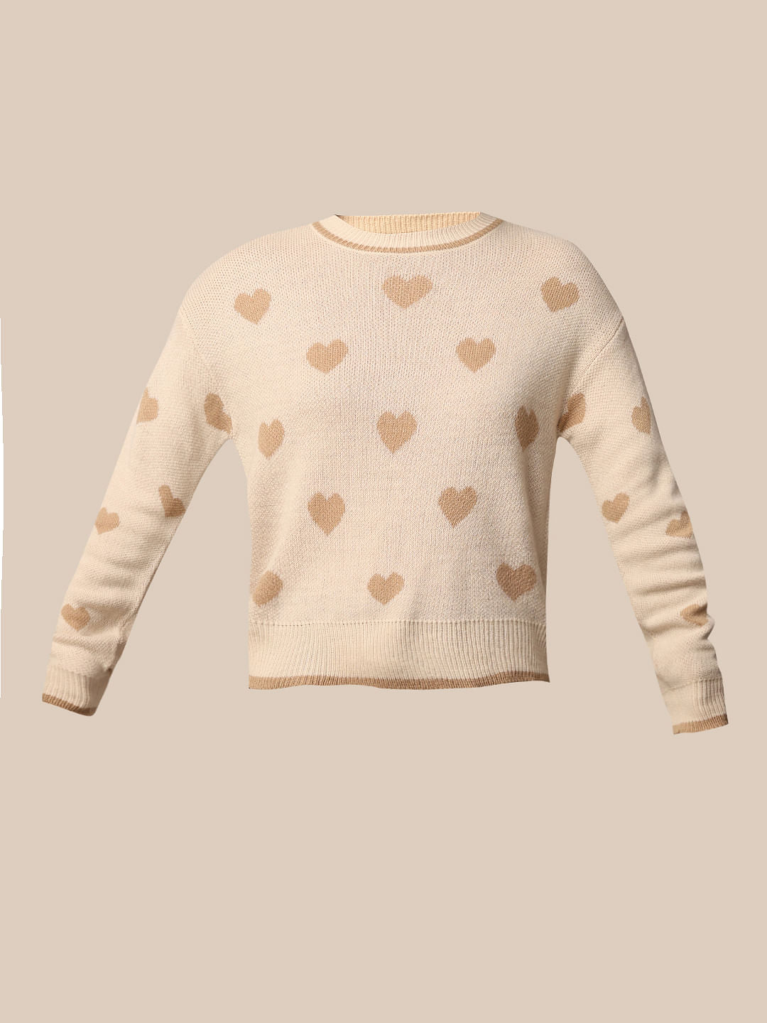 Beige Printed Jacquard Knit Pullover