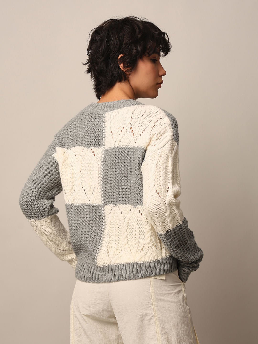 Grey Printed Structured Pullover