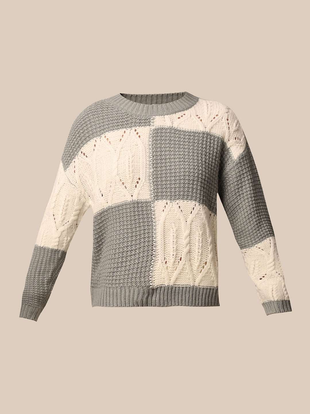 Grey Printed Structured Pullover