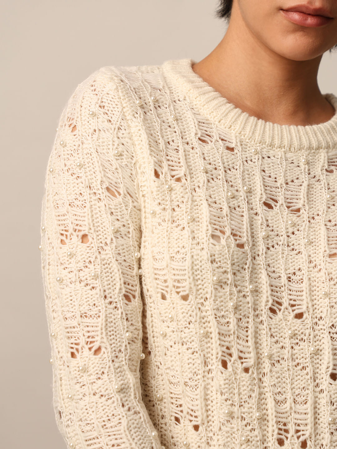 Beige Pearl Detail Pullover