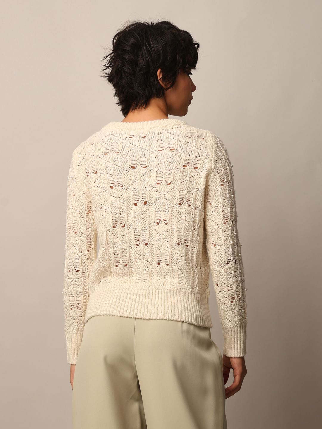 Beige Pearl Detail Pullover