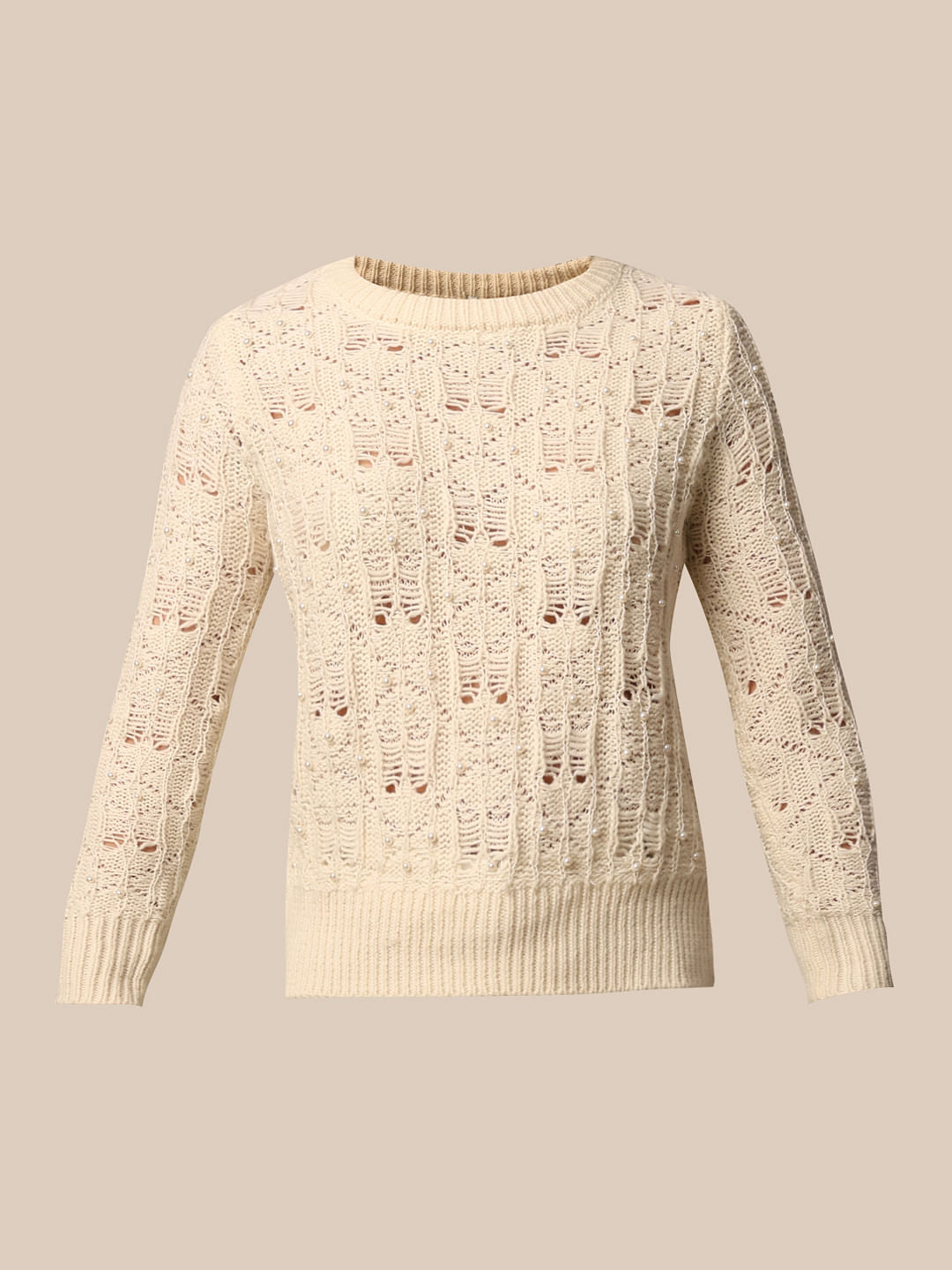 Beige Pearl Detail Pullover