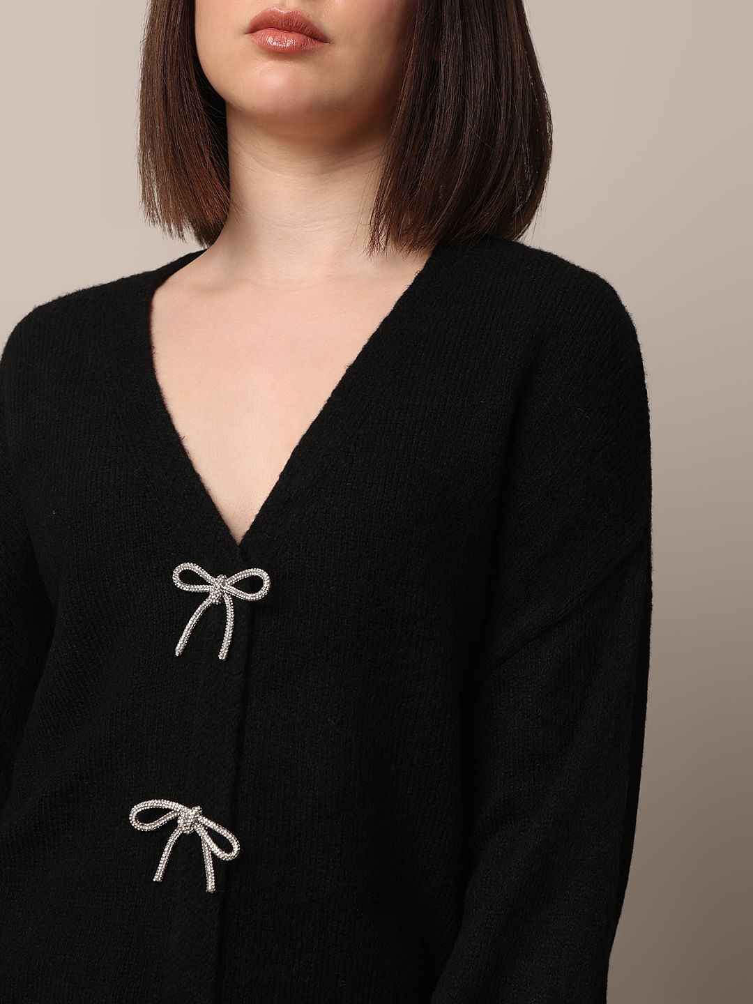Black Embellished Bow Detail Pullover