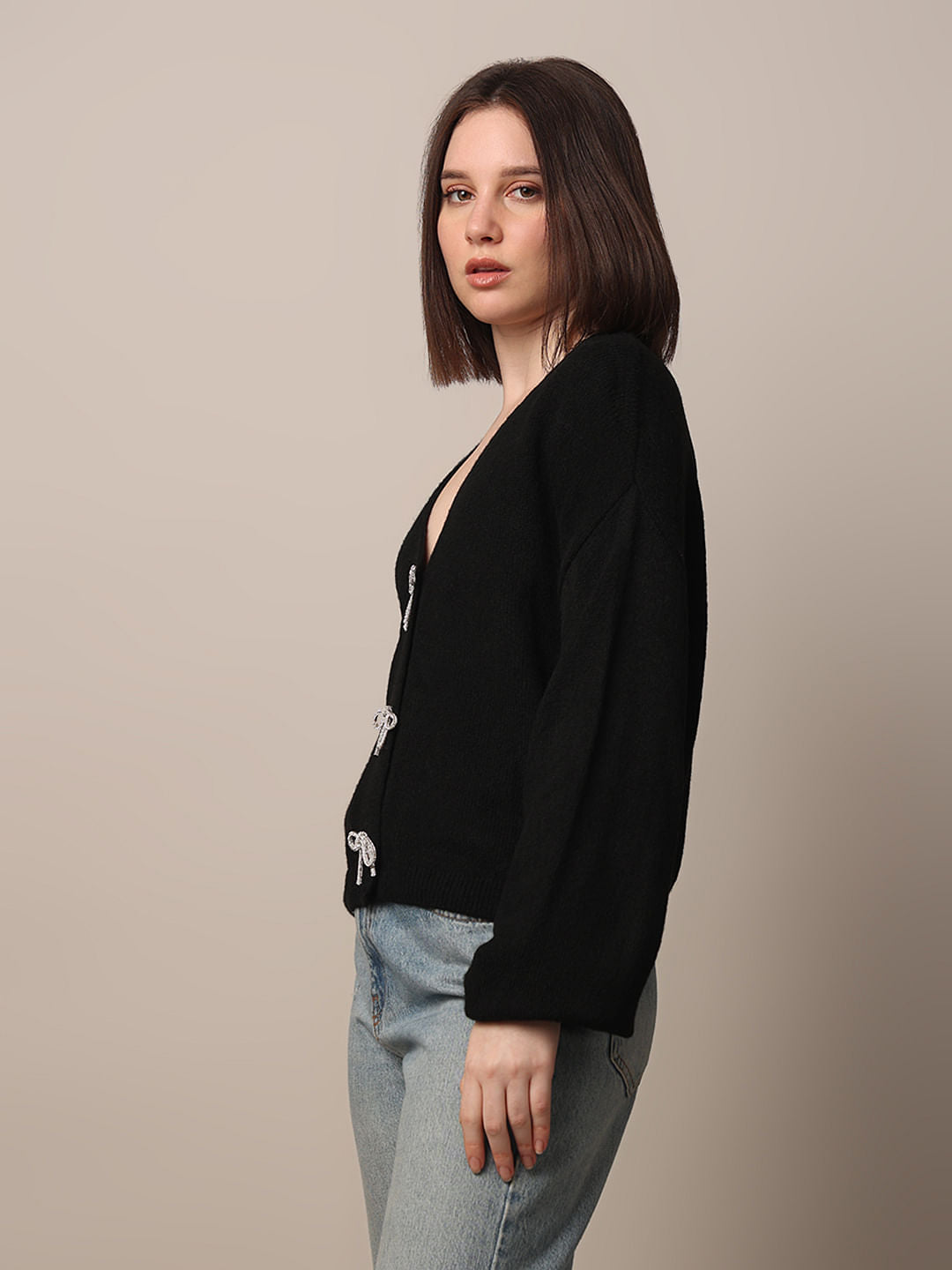 Black Embellished Bow Detail Pullover