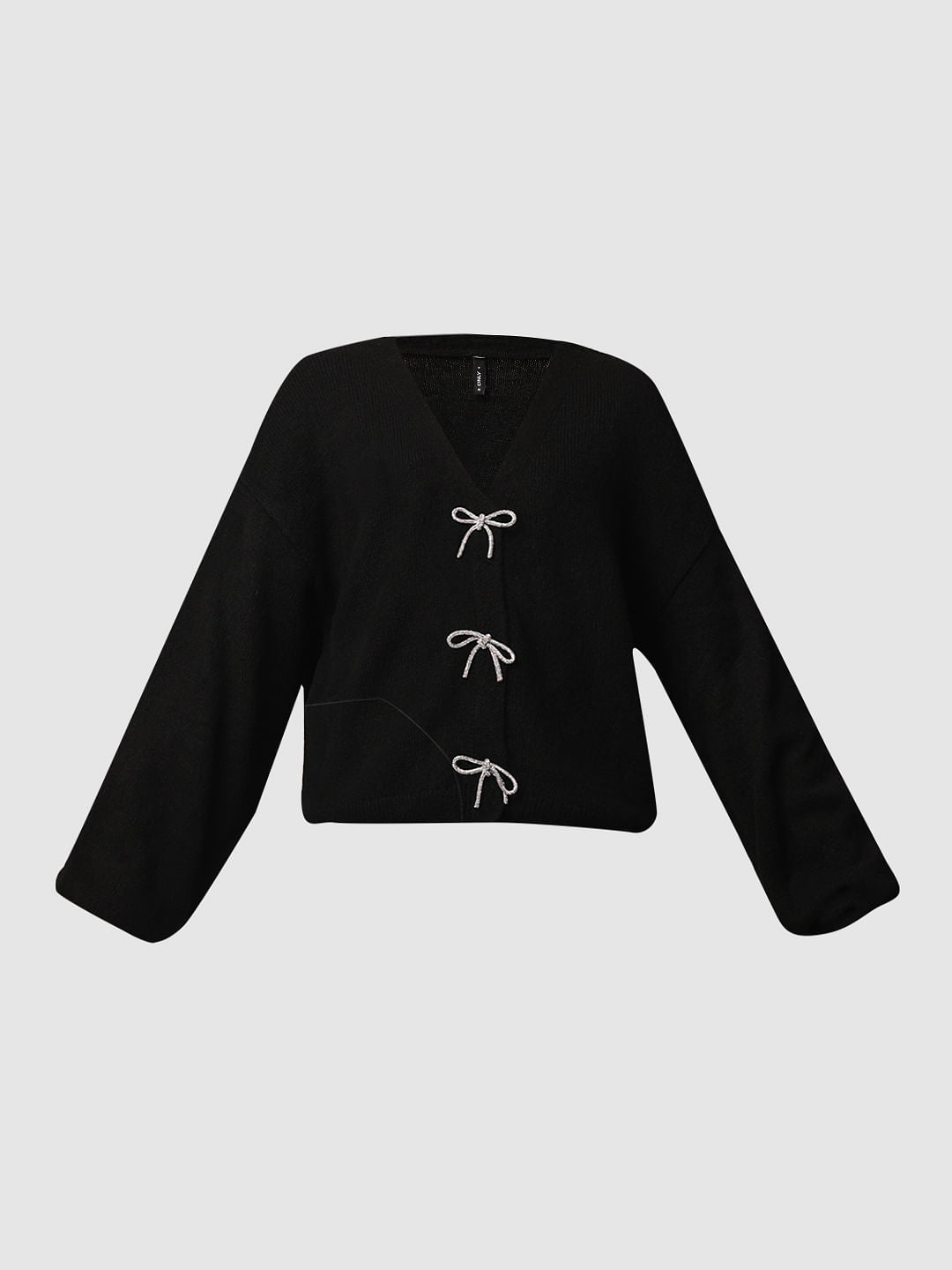 Black Embellished Bow Detail Pullover