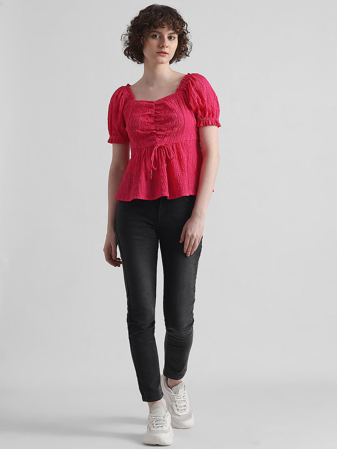 Pink Textured Peplum Top