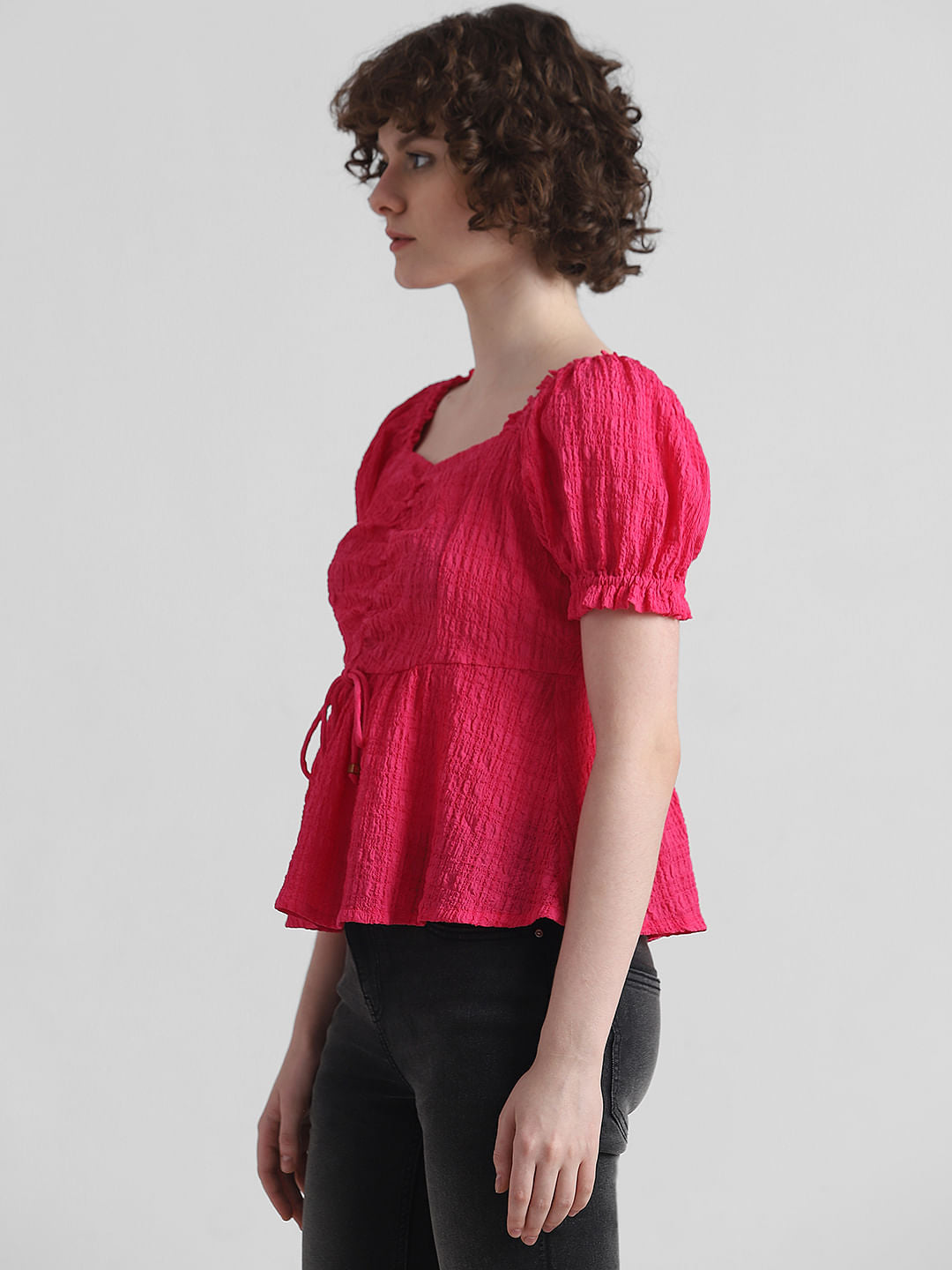 Pink Textured Peplum Top