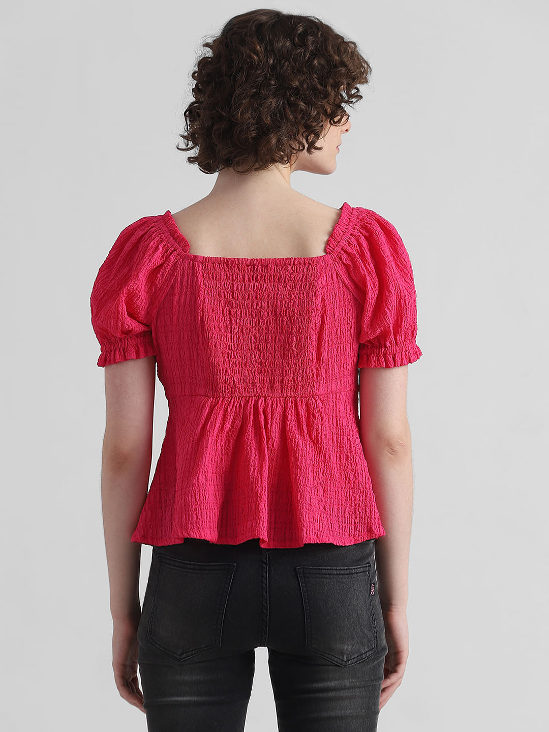 Pink Textured Peplum Top