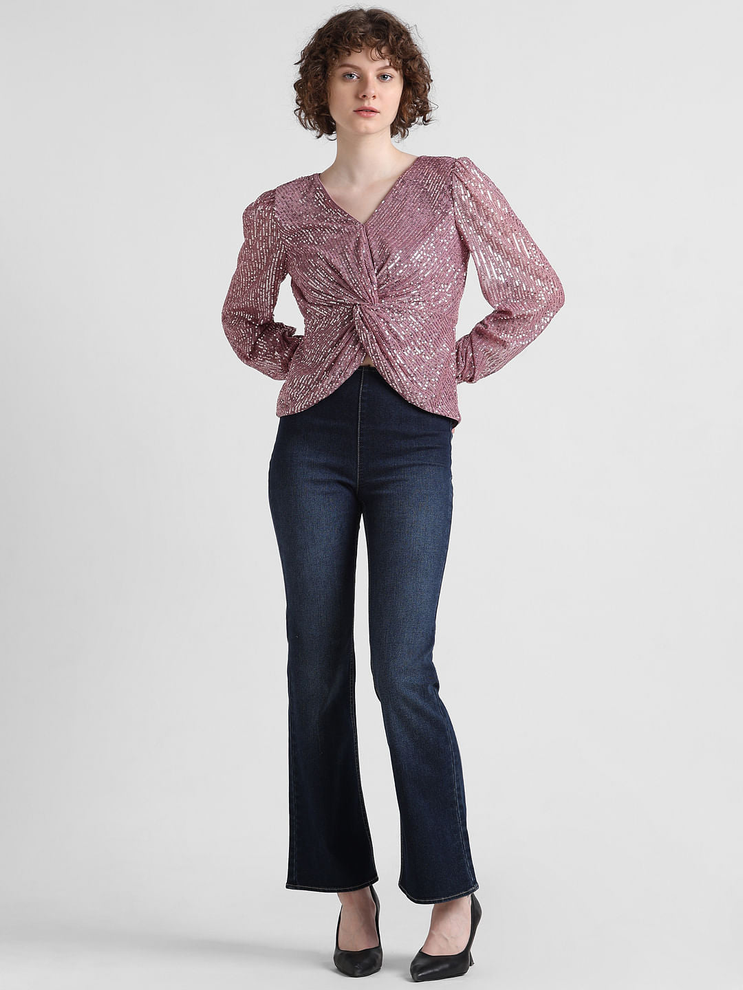 Pink Sequinned Knot Top