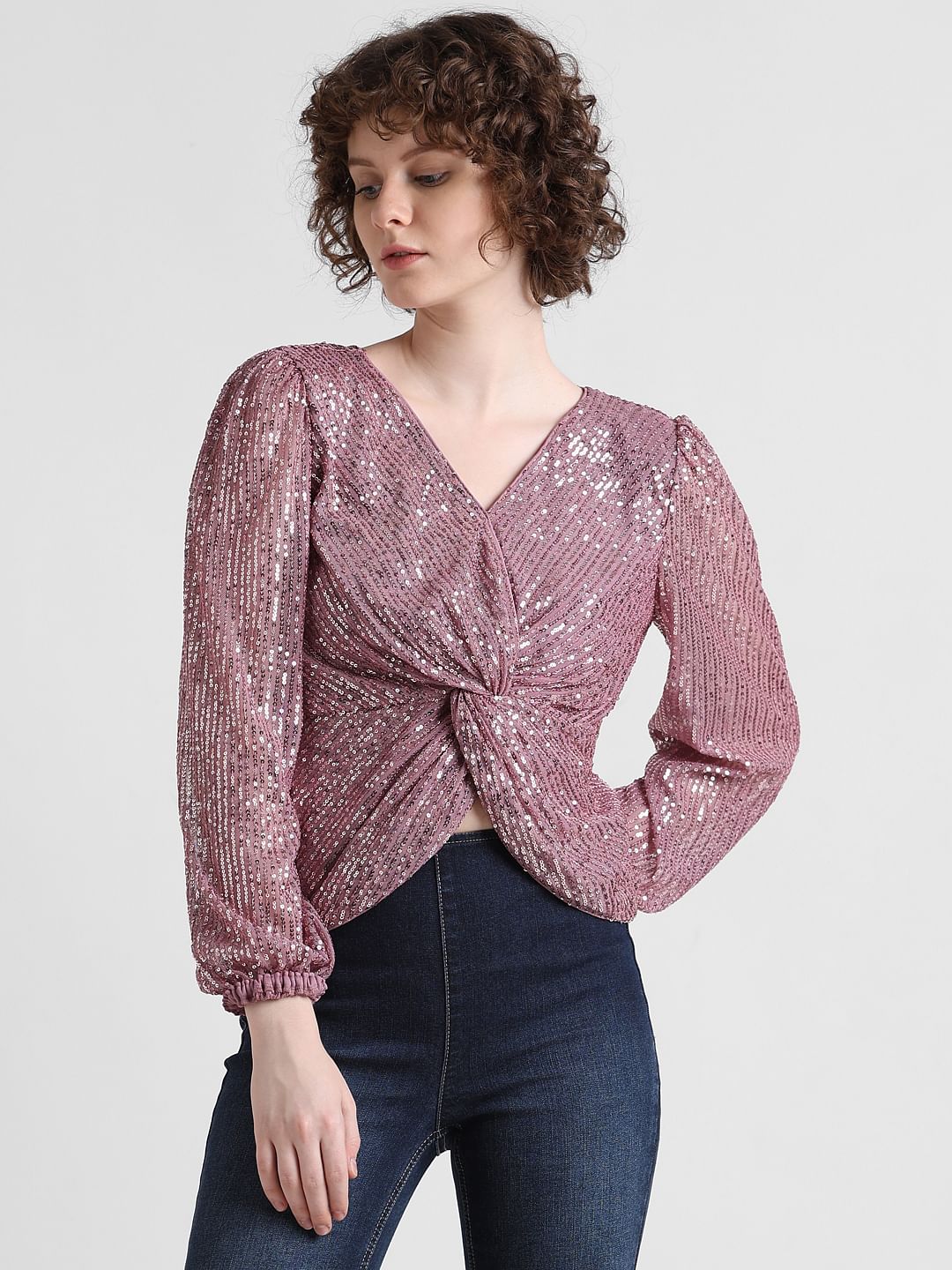 Pink Sequinned Knot Top