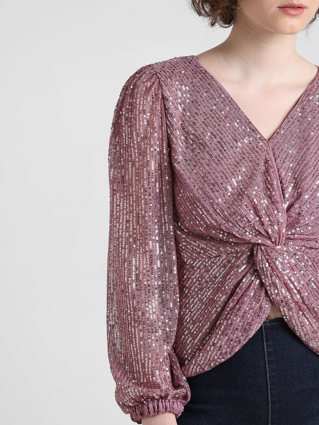 Pink Sequinned Knot Top