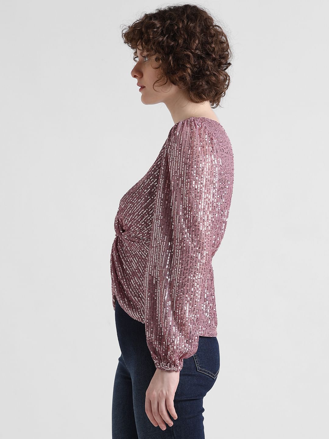 Pink Sequinned Knot Top