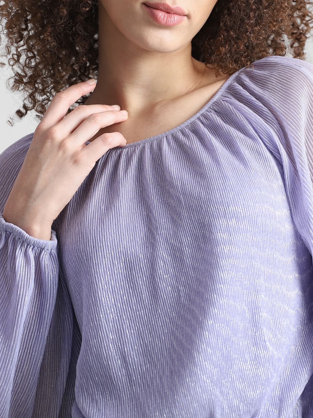 Lilac Shimmer Pleated Top