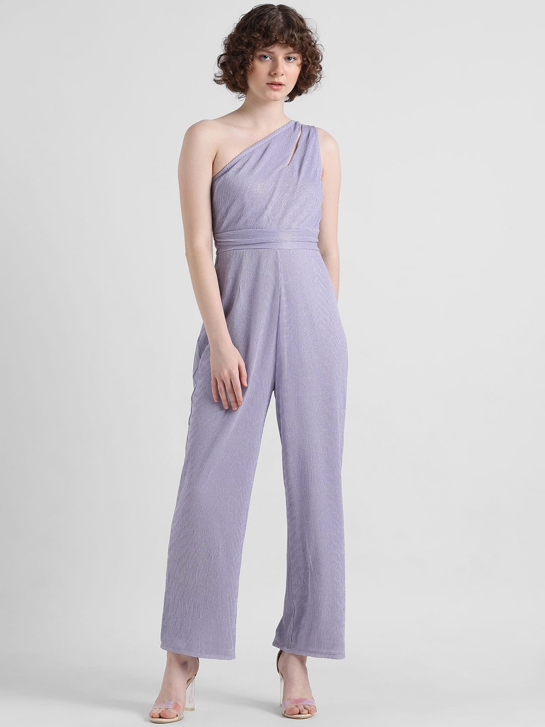 Lavender Plisse One-Shoulder Jumpsuit