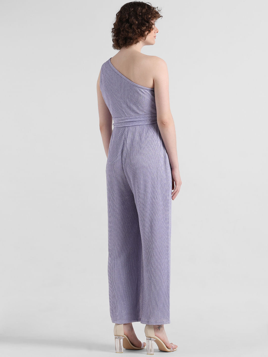 Lavender Plisse One-Shoulder Jumpsuit