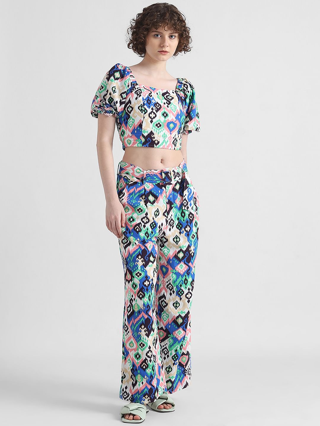 Multi-Coloured Smocked Abstract Print Top