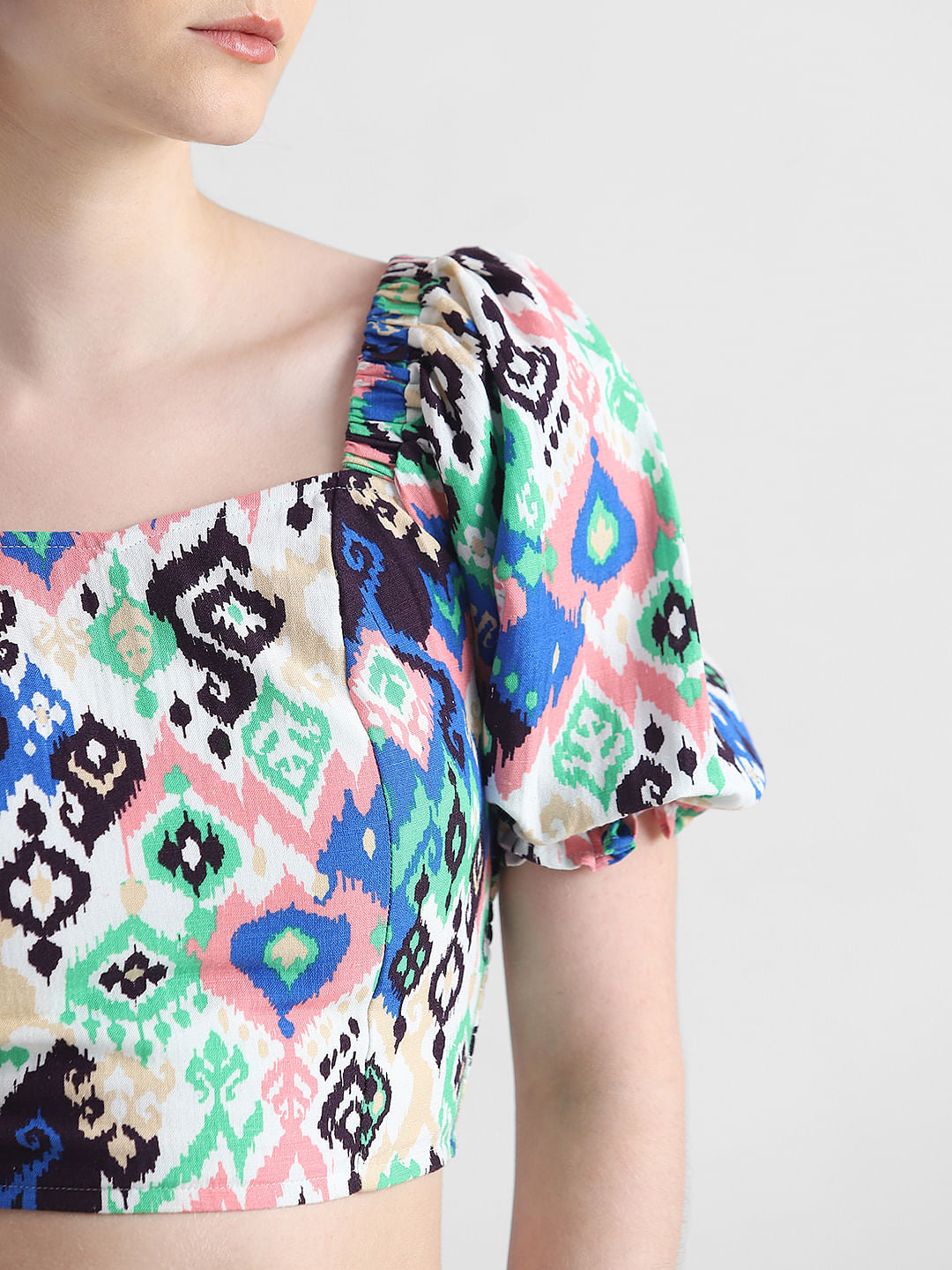 Multi-Coloured Smocked Abstract Print Top