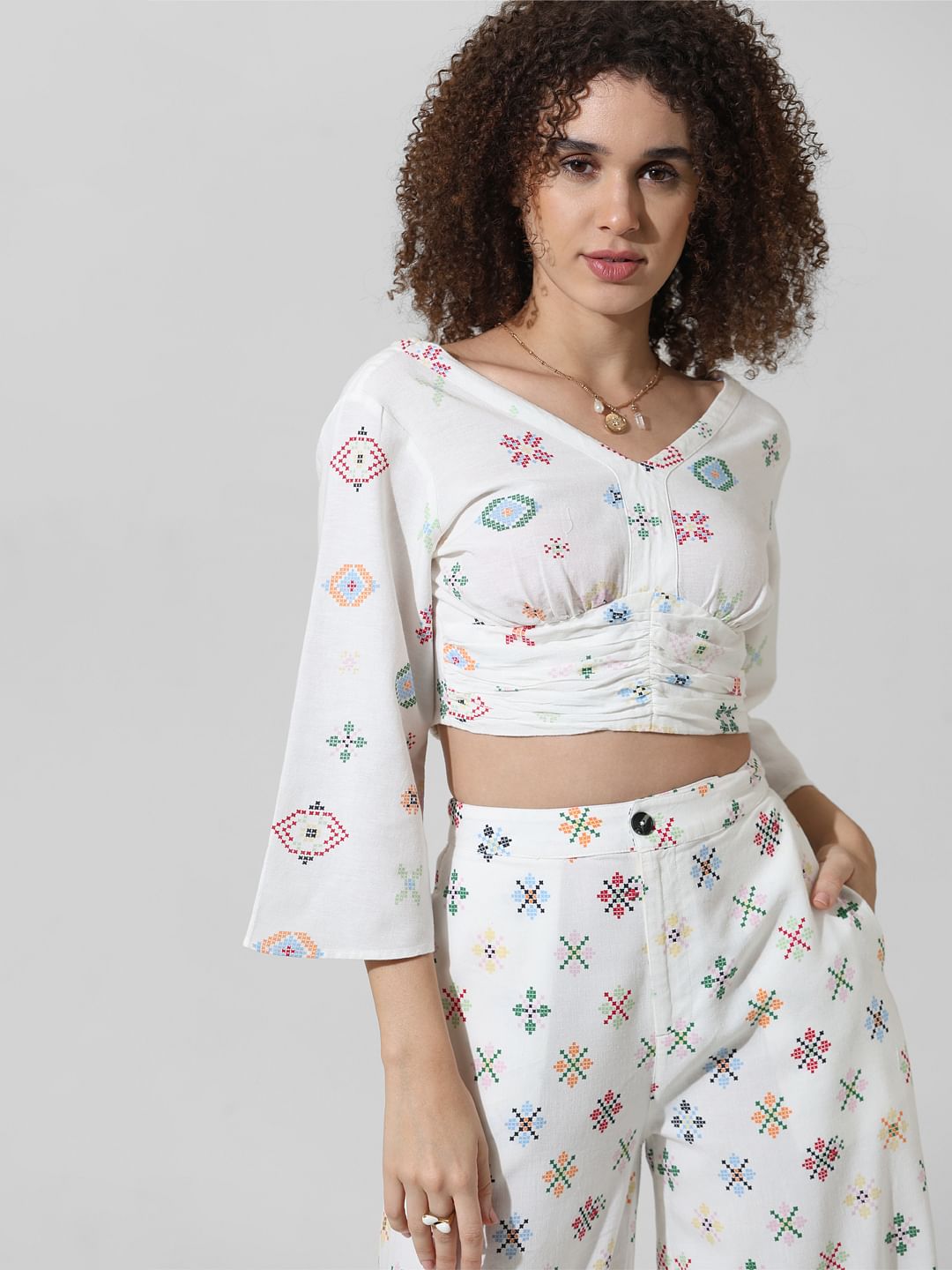 White Printed Co-Ord Set Top